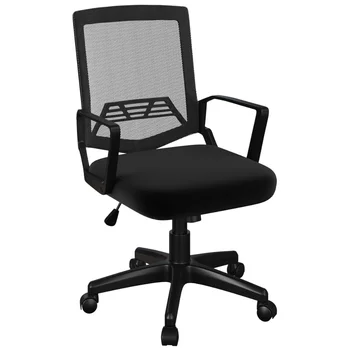 Офисный стул с регулируемой высотой на колесиках, откидной сетчатой спинкой, поролоновым сиденьем, подлокотниками, поворачивается на 360 градусов, черный