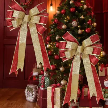 Радостный Рождественский бант, сверкающий праздничный декор, блестящие бантики для Рождественской елки, подарочные коробки, вечеринки, Многоразовые Праздничные вечеринки