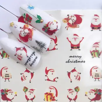 Рождественские наклейки для ногтей Санта-Лось, Снеговик, Слайдер для переноса воды, Мультяшная Зимняя пленка с полным покрытием, украшения для ногтей для салона