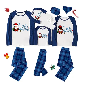 Рождественские Семейные пижамы Пазл Санта Клаус Фелис Навидад Синий пижамный комплект