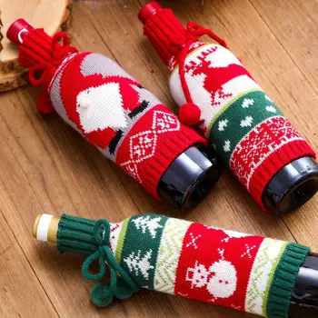 Рождественские чехлы для бутылок с вином, Очаровательные рождественские чехлы для бутылок с вином, мягкие вязаные принты Санта-Клауса и Снеговика для праздничной вечеринки