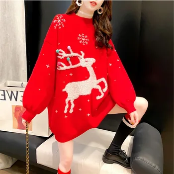 Рождественский свитер, женский новый осенне-зимний свитер с оленями, утолщенный ленивым ветром свитер с длинными иглами
