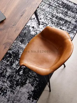 Роскошное кожаное обеденное кресло Nordic Light С подлокотником для кабинета, Дизайнерское ретро-кресло из мягкой кожи в индустриальном стиле