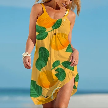 Сексуальное платье с 3D-принтом в форме фруктов, Летнее уличное Простое женское платье на подтяжках, 2023, Частые модные платья-бандадариум