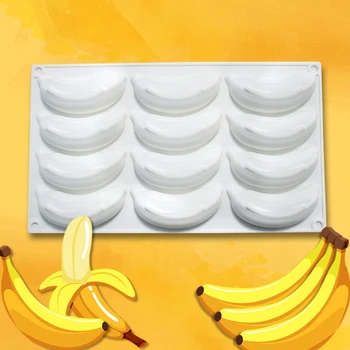 Силиконовая форма с 12 полостями в виде банана 3D для выпечки шоколадного мусса, торта, мороженого, десерта, формы для выпечки кондитерских изделий Инструменты для украшения