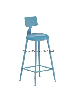 Скандинавский барный стул современный простой железный домашний стул с высокой спинкой и ножками, чистая красная одежда, магазин молочного чая, фото табурета