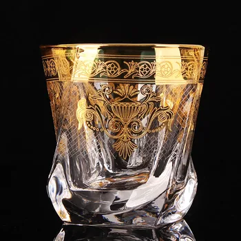 стильное хрустальное стекло с золотой линией, пивная кружка, чашка для домашнего чая, сок, большой бокал для виски, иностранное вино.