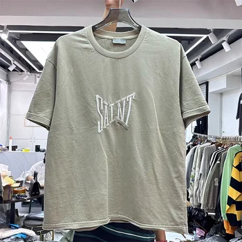Стираемая футболка Saint Design Для мужчин и женщин с вышитыми буквами, короткий рукав, Свободная футболка в стиле хип-хоп с круглым вырезом