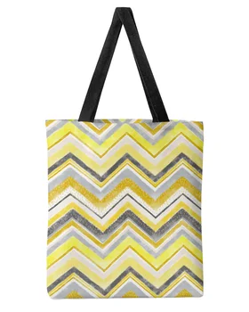 Текстура в полоску в скандинавском стиле, желтая, женская сумка для покупок большой емкости, многоразовые студенческие сумки на плечо