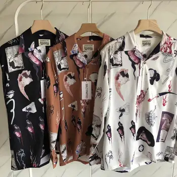 Топовая версия 
 Новая Гавайская рубашка WACKO MARIA с длинными рукавами Мужские Женские Винтажные Рубашки