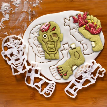 Формочка для печенья с зомби на Хэллоуин, Пластиковая голова призрака, форма для рук и ног, форма для тиснения бисквитной помадки, форма для шоколада, форма для украшения торта