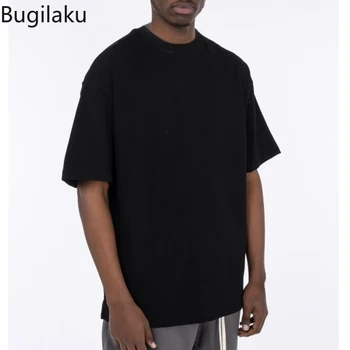 Хлопковая футболка Bugilaku, модные повседневные футболки в стиле ретро в стиле хип-хоп, однотонные мужские футболки с короткими рукавами, простые футболки с базовым рисунком
